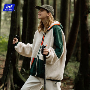 INFLATION brand 2023 winter new men thickened lamb velvet contrast color high-neck hooded zipper loose and comfortable boy jacket