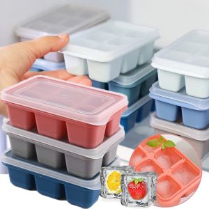6/8 Grids Square Big Ice Tray with Lid Food Grade PP Silicone Ice Cube Tray DIY Ice Maker Ice Mold Bar Wine Supplies