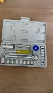 Set Kunci Sok Shok Socket Wrench 21 Pcs Lapis Chrom 1/4\\\" & 3/8\\\" Drive Ukuran 4-21mm untuk Mobil/Motor - COD