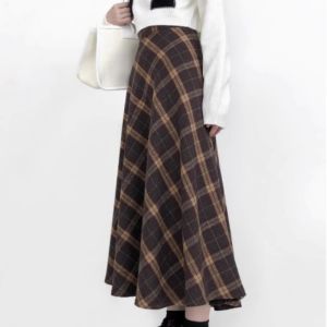 plus Size High Waist Woolen Midi Skirt Womens Autumn Winter Pear Shaped Body Hip Covering Slimming A-Line Skirt Casual Style
