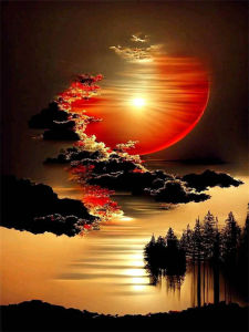 HUACAN Diamond Painting Moon Sunset Landscape Handicrafts Full Square Round Drill Diamond Mosaic Sea Landscape Wall Decor Gift