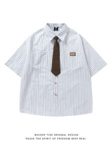 เสื้อเชิ้ตแขนสั้นทรงหลวมสไตล์วินเทจสำหรับผู้ชาย MOISHE TIDE ทรงหลวมสบาย ๆ สำหรับฤดูร้อน ผ้าฝ้าย ไม่ต้องรีด