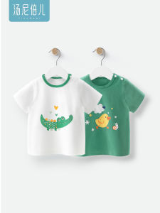 Tony Bell Baby Summer Short Sleeve T-Shirt Cartoon Outfit Pure Cotton Toddler Kids Top Breathable Sweat Absorbent round Neck Tee