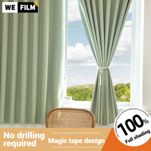 100% Full Blackout Curtains Ins Curtains Dormitory Bedroom Universal Cover Curtains with Magic Tape