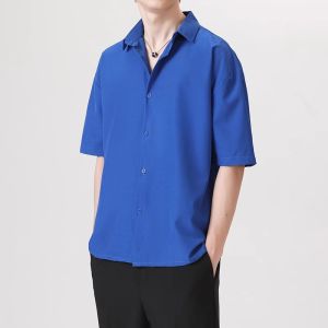 Cleanfit Pure Black Ice Silk Short Sleeve Mens Shirt Casual Summer DK Lightweight Outerwear Standard Fit American Casual Style