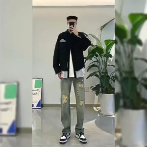 Quần jeans nam màu xanh nhạt 2023 phong cách Hàn Quốc quần rách