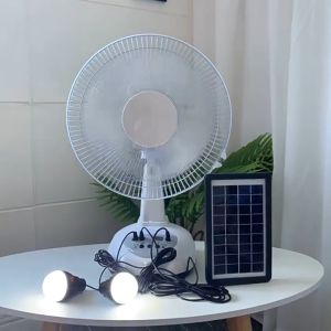 Quạt tích điện năng lượng mặt trời cao cấp để bàn tiện lợi tặng kèm bóng LED 2 chế độ mát pin lâu quạt mát tiết kiệm điện năng