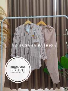 Setelan baju wanita dewasa crinkle premium jumbo bb 80kg busui full kancing motif terbaru