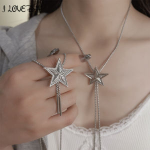 สร้อยโซ่สร้อยคอรูปดาวแฟชั่นอเนกประสงค์แบบดึง Y2k สร้อยโซ่พันรอบคอทำจากเหล็กไทเทเนียมสร้อยคอยาวเครื่องประดับสุดเจ๋งสำหรับผู้หญิง