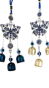 1PCBlue Butterfly Heart Wind Chime 3 Bells Metal Garden Decor Indoor Outdoor Hanging Gift Wind Chime