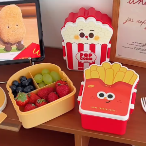 Kids Cartoon Hamburger Lunch Box Bento Box Creative Fries Shape Compartment Box Kotak Makanan Kartun