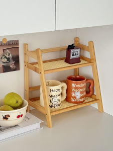 Double Layer Cup Holder Cup Storage Rack Vintage Real Wood Desktop Organizer Bathroom Accessories Household Cleaning Tools
