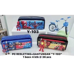 Tempat Pensil Kanvas 2 Sleting Karakter Superhero Y 103 Bonus Gantungan