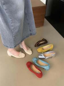 French Vintage Thick Heel Single Shoes Silver Womens Summer Evening Breeze Butterfly Knot Low Cut High Heels Red Grandmother Shoes