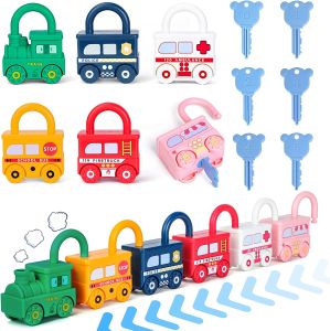 3/6PCS Childrens Learning Lock Unlock With Key Car Toy Childrens Montessori Education Toy Learning Lock Matching Game Toy