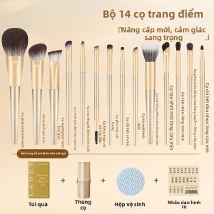 Lades | Bộ Cọ Trang Điểm Lông Động Vật Mềm cho Phấn Mịn Highlight Má Hồng Mắt 14 Chiếc