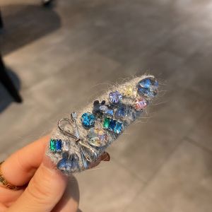 Sweet Side Hair Clip Womens Autumn Winter Knitted Heavy Duty Rhinestone Design Hair Accessories Korean Style Fashion Jewelry