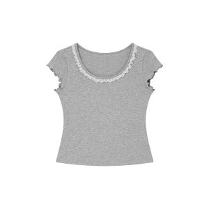 Off-shoulder Lace Trimmed Feminine Tee Shirt