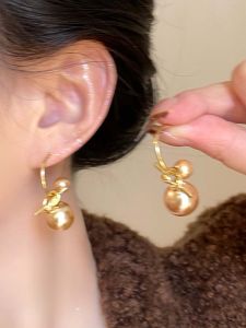 Champagne Gold Pearl Earrings French Lazy Style Womens Fashion Jewelry Tassel Dangle Earrings Geometric Shape Alloy Ear Jewelry