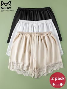 miiow | Lace Safety Pants Womens Summer Ice Silk Loose Slimming Home Sleepwear Shorts Pants Elastic Waist Casual Thin Polyester Fiber