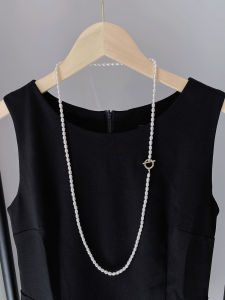 High Quality Medium Length Sweater Chain Necklace Womens Fashion Natural Freshwater Pearl Rice Bead Luxury Vintage Style