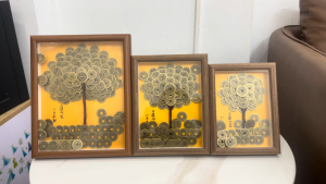 Tranh để bàn cây đồng xu bằng đồng xu phong thủy 3 cỡ 20x15cm 22x17cm 28x22cm