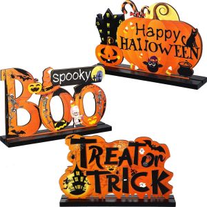 Happy Halloween Table Decorations Pumpkin Table Centerpiece Trick or Treat Boo Wooden Sign for Home Party Decor Indoor Outdoor