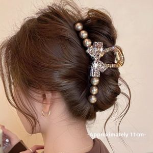 GUOQI | Crystals Bow Large Size Hair Clip For Bun