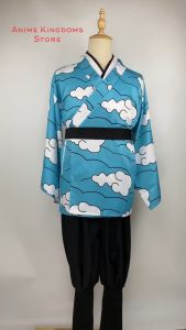 Demon Slayer Kimetsu no Yaiba Kamado Tanjirou Urokodaki Sakonji Anime Cosplay Costume Kimono Sky Blue Uniform