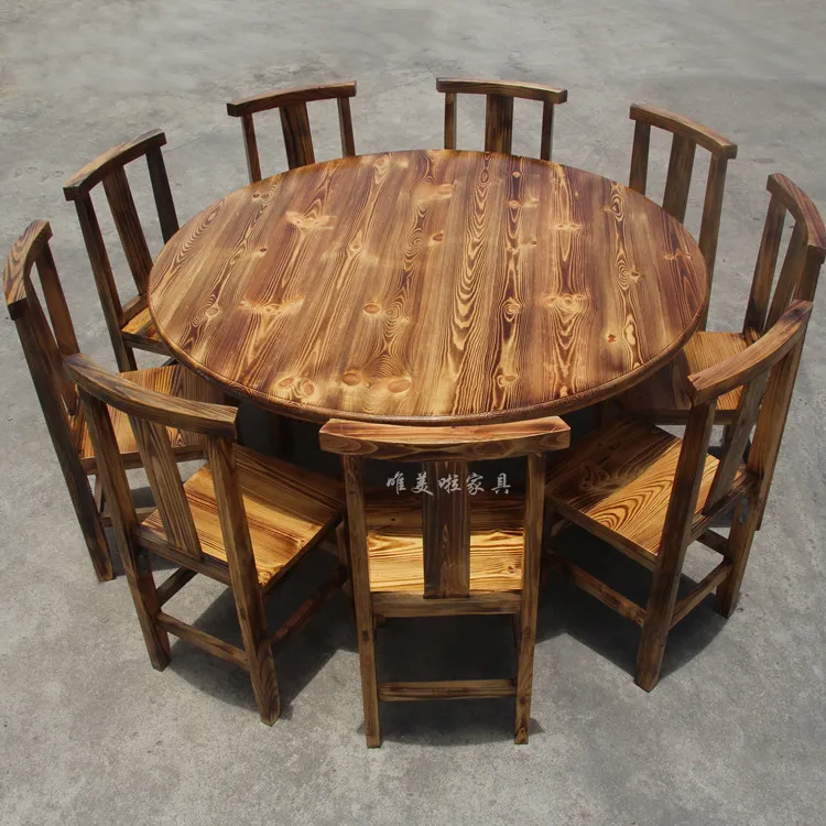 All Solid Wood Log Hotel round Desktop Hotel Canteen Food Stall