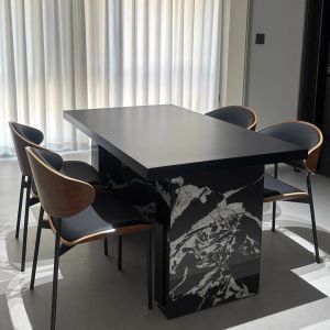 Italian Style Pure Black Rock Table And Chair Combination Modern Simple Long Rectangle Designer Dining Table with Seats