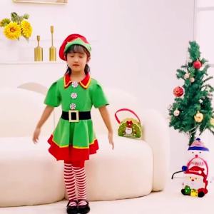 Christmas Elf Costumes for Kids Boys and Girls Santa Halloween Cosplay Parent-Child Adult Christmas Cosplay Party School Show Santa Costume Outfit Xmas Clothes Elf Family Costume
