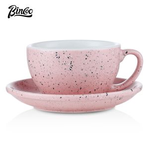 BINCOO Coffee Mug Set with Saucer Professional Latte Cup and Saucer Set Ceramic Mug Cappuccino Cup for Household and Office 300ML