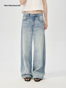 Classic Northbutsouth Loose Fit Low Waist Blue Jeans Casual Pants Straight Leg Blue Denim Washed Casual Trousers for Women