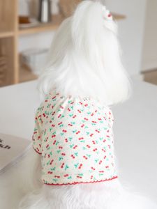 Pure Cotton High Collar Dog Base Shirt Autumn Winter Pet Striped Underwear Yorkie Teddy Cat Flower Pattern Inner Wear