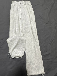 Quần Dài Ống Rộng Cạp Cao Màu Xám Dài Đến Sàn Có Dây Rút Cho Nữ Mùa Xuân 2024 Phong Cách Hàn Quốc Quần Dài Thường Ngày