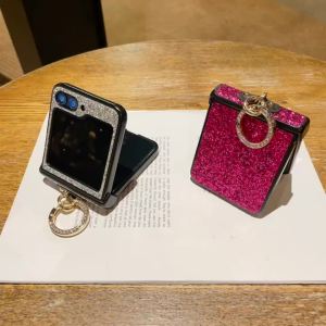 Glitter Ring Holder Luxury Sparkling Rhinestones Phone Case For Samsung Galaxy Z Flip 8 6 5 4 3 Flip7 Faux Diamond Plated Cover