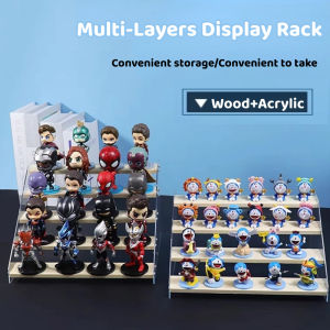 Quivlox 2-5 Tier Acrylic Wooden Display Rack / Riser Wood Figure Stand Perfume Condiments Spice Organizer