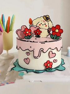 Adorable Two-Dimensional Chocolate Cake Decoration Paper Convenient Heart Little Dog No Hand Drawing Required Baking Paper