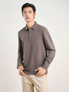 HENGYUANXIANG | Wool Blend Mens Long Sleeve T-Shirt with Shirt Collar Printed Logo Casual Upperwear