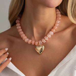 Ingemark | Ingemark Y2K Handmade Colorful Resin Beaded Necklace Women Creative Vintage Gold Color Heart Pendant Choker Neck Summer Jewelry