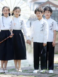 New Chinese Style Class Uniforms Elementary School Children Middle High School Students Traditional Costume Graduation Photo Recitation Chorus Clothes