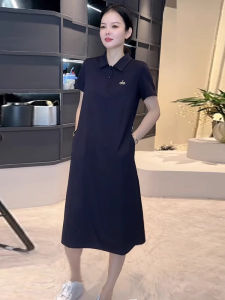 YOUFAN | Polo Collar Short Sleeve Loose Mid-Length T-Shirt Dress for Women