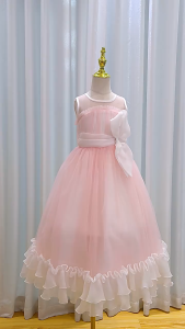 Girls Pink Lace Sleeveless Long Dress – Kids Clothing Elegant Mesh Ball Gown for Birthday Party Wedding Performance & Evening Events | Ages 8-12