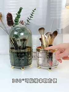 Elegant Diamond-Style Makeup Brush Organizer with 360° Rotation and Dustproof Design