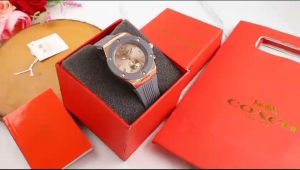 Paket Box Exclusive + Paperbag + Kartu / Jam Tangan Coach Mur Kemudi VA-945OR / Jam Tangan Fashion Wanita Tali Rubber Diameter 38 cm