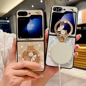 Case for Samsung Galaxy Z Flip6 Z Flip5 Z Flip4 Z Flip3 Z Flip 6 Z Flip 5 Exquisite Gold-plated Bracket Folding Screen Back Cover with Boutique Bracelet Fine-hole Lens Protection Anti-drop Shockproof Protective Case