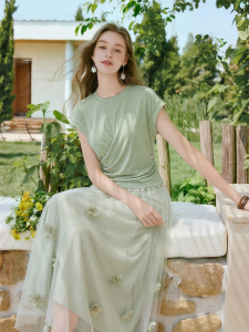 XIANGYING | French Style Green Womens Dress Set