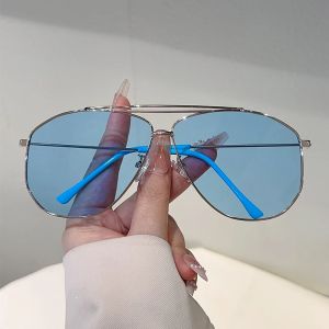 KAMMPT Vintage Pilot Sunglasses Men Fashion Oversized Double Bridge Shades Women New Trendy Brand Design Decorative Sun Glasses