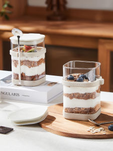 Overnight Oats Glass Cup with Lid And Spoon Milkshake Soaked Oats Fruit Yogurt Bowl Portable Breakfast Special Cup